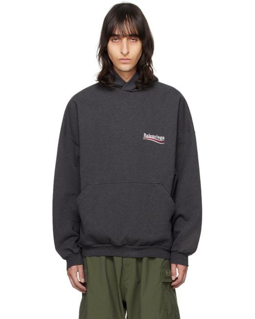 Balenciaga Gray Political Campaign Hoodie in Black for Men | Lyst