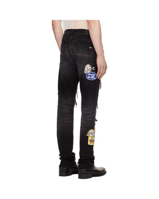 Amiri Black Station Patch Repair Slim Jeans for men