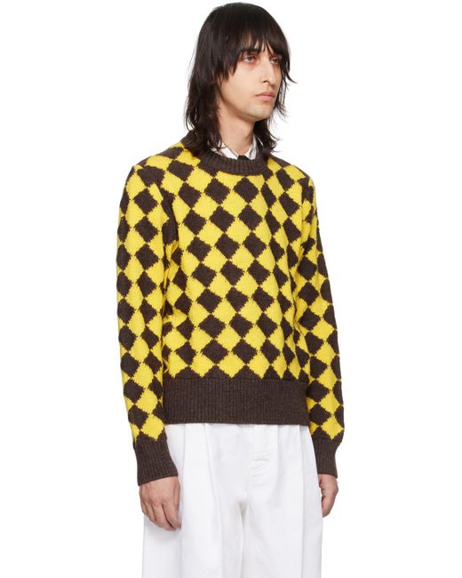 Bottega Veneta Brown & Yellow Argyle Sweater for men