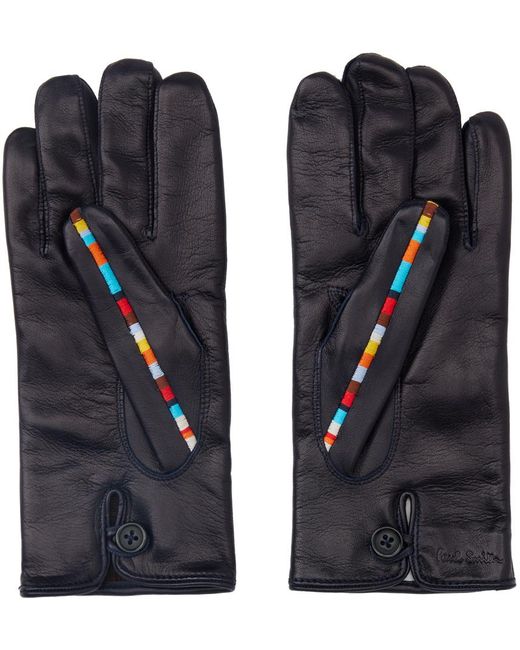 Paul Smith Black Navy Signature Stripe Gloves for men