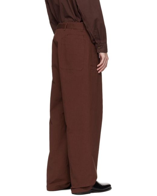 Lemaire Brown Seamless Belted Trousers for men