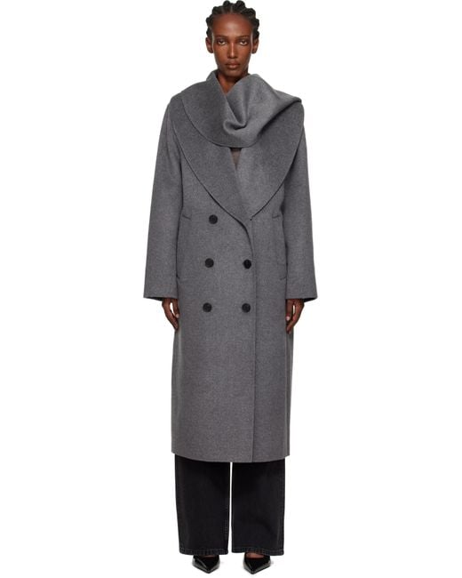 Manteau Gris En Étoffe Double Face À Écharpe Rohe en coloris Black