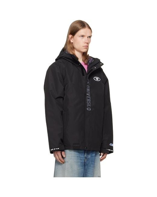 Aape By A Bathing Ape Black Aapeunvs Moonface Hooded Down Jacket for men