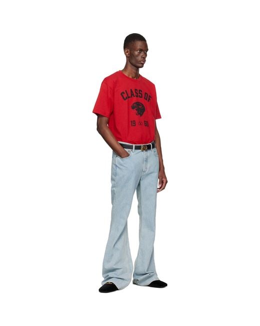 Valentino Red Cotton Panther 'Class Of 1960' Print T-Shirt for men