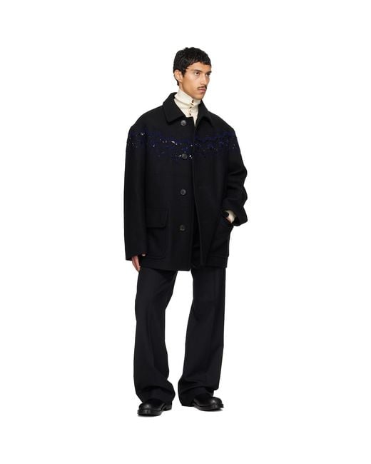 Dries Van Noten Black Belted Wool Trousers for men