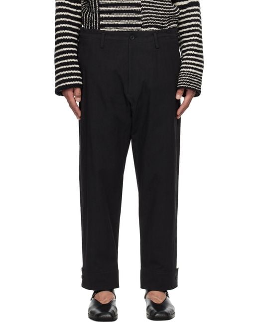 Yohji Yamamoto Black Belted Hem Trousers for men