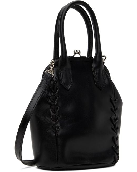 Y's Yohji Yamamoto Black Semi-Gloss Smooth Leather Lace-Up Mini Bag