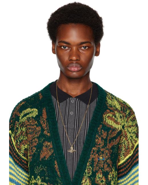 Vivienne Westwood Gold Thin Lines Short Flat Orb Necklace in Black for