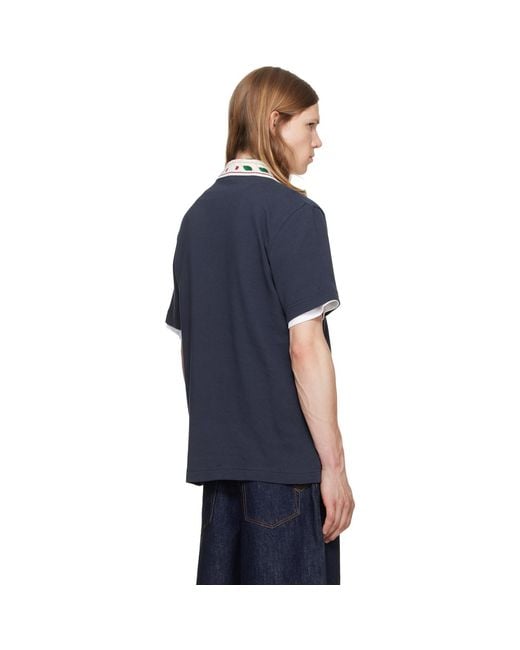 Casablanca Blue Laurel Pique Short Sleeve Polo for men