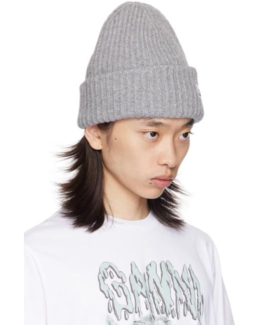 Ganni Oversized Wool Rib Beanie in White for Men Lyst UK