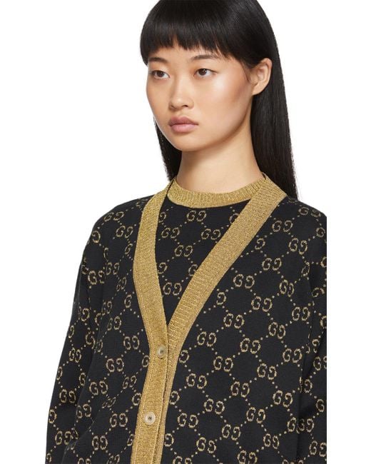 Gucci Black u0026 Gold Lurex GG Cardigan | Lyst