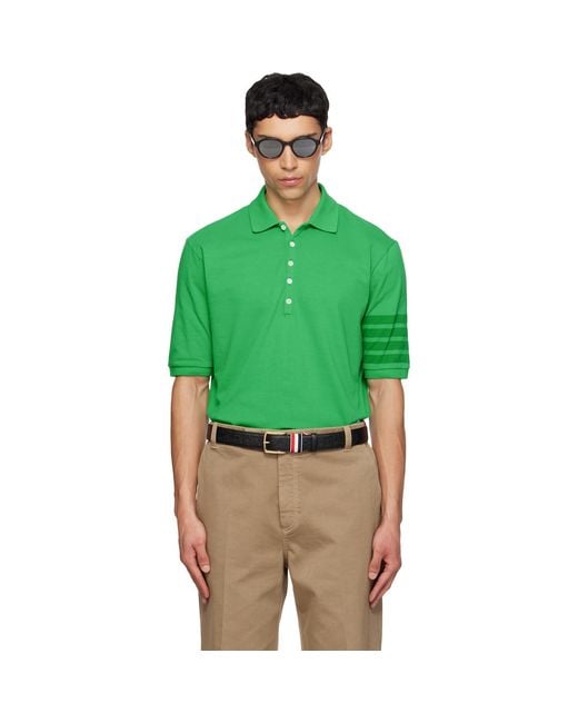 Thom Browne Green Garment Overdyed Jersey 4-Bar Polo for men