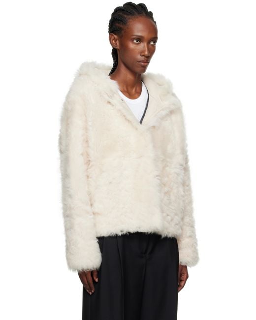 Yves Salomon White Off- Short Hooded Shearling Jacket