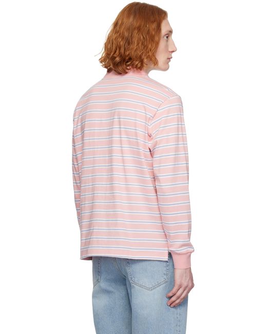 DUNST Pink Multi Stripe Collared Polo for men