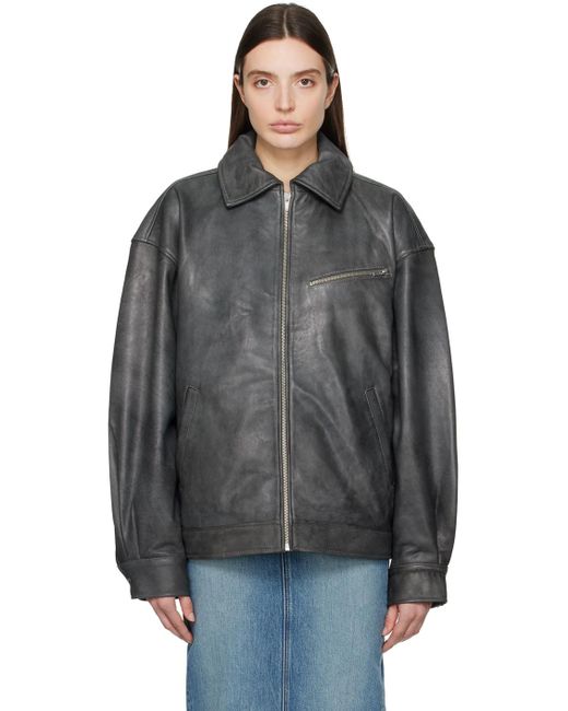 Reformation Black Gray Veda Marco Leather Jacket