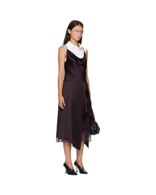 Acne Black Shiny Satin Slip Midi Dress