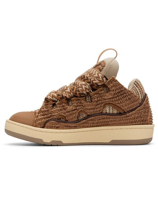 Lanvin Brown Faux-Raffia Curb Sneakers