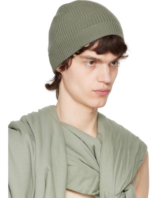 Rick Owens Green Hollywood Ribbed Beanie for men