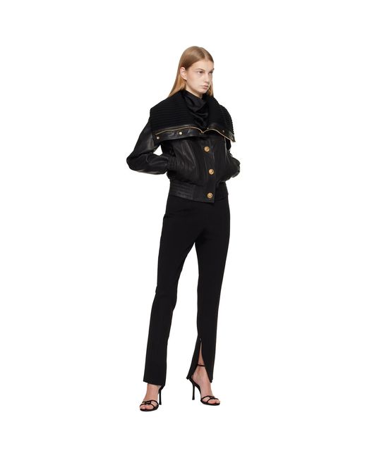 Balmain Black Lambskin & Knit Bomber Jacket