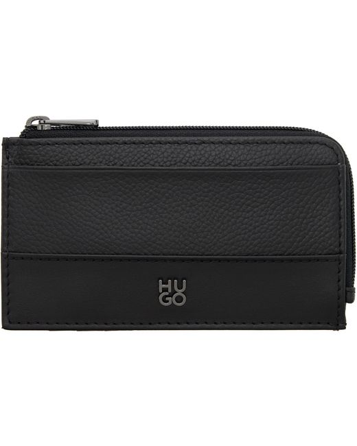 HUGO Black Stacked Logo Card Holder for men