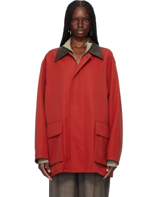 【関税込み】AURALEE レッド Wool Max Canvas ジャケット Red Wool Max Canvas High Neck Zip Jacket by AURALEE on Sale