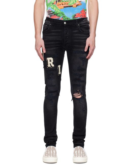 Amiri Black Skinny-fit Logo-appliquéd Distressed Jeans for men