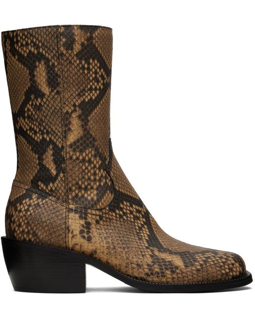 Dries Van Noten Brown Tan Snake-embossed Boots for men