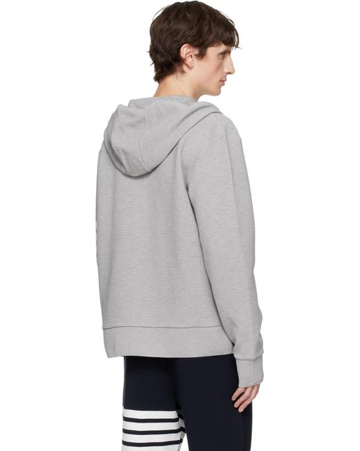 Pull À Capuche Gris En Ottoman De Coton À Quatre Rayures Et À Glissière Thom Browne pour homme en coloris Gray