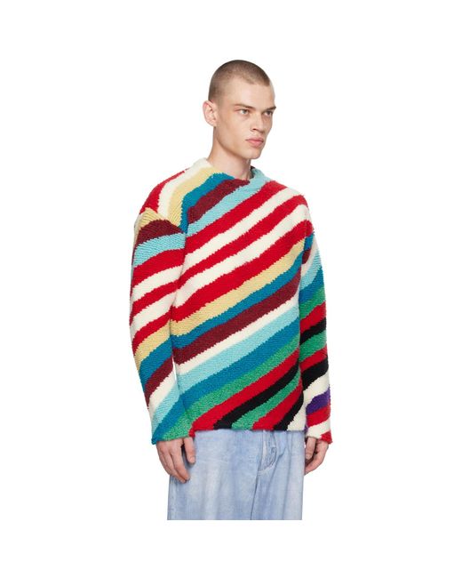 Bottega Veneta Red Loopy Knit Striped Sweater for men