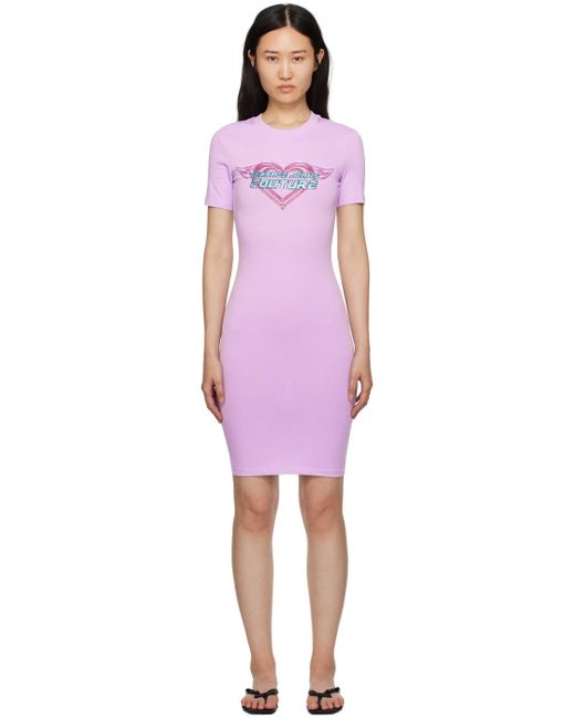 Versace Pink Purple Crystal Midi Dress