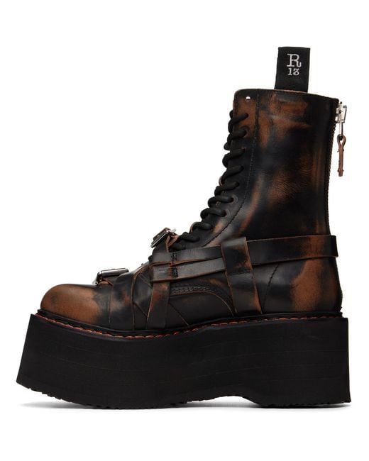 R13 Black Strapped Double Stack Boots