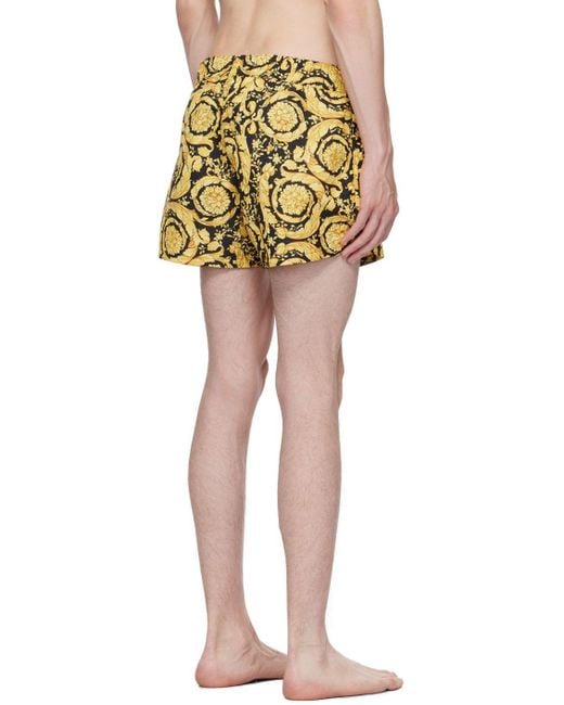 Versace Black Gold Barocco Swim Shorts in Yellow for Men Lyst