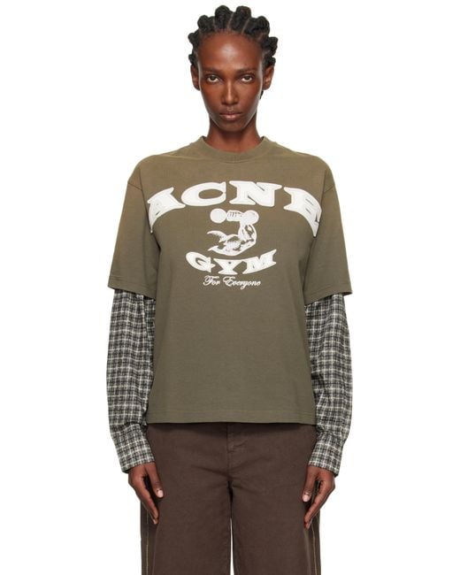Acne Multicolor Khaki Layered Logo T-Shirt