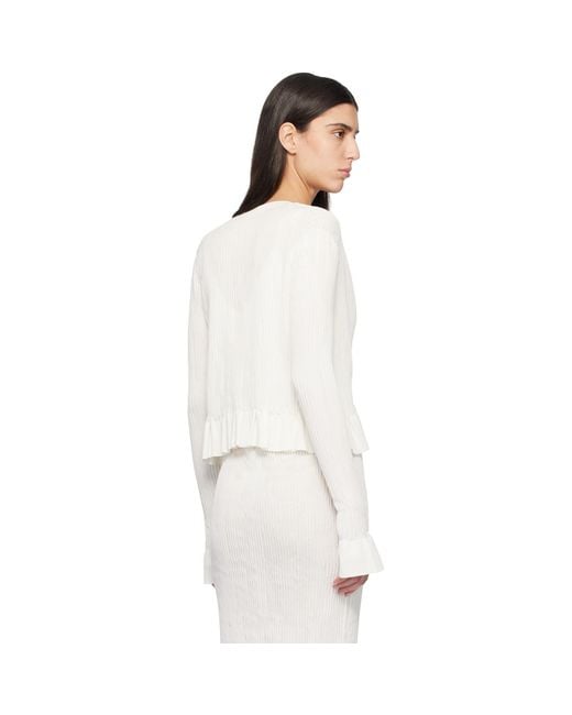 Jil Sander White Off- Long Sleeves Frill Detail Cardigan