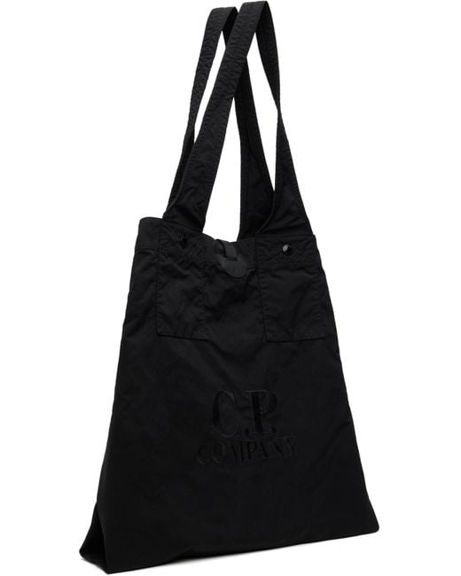 C P Company Black Twill Left Hand Logo Tote for men