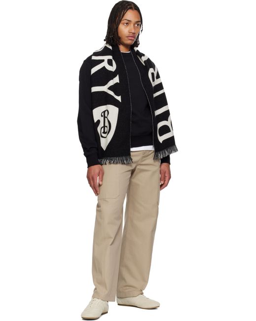Burberry Black Off- Logo Wool Scarf for men