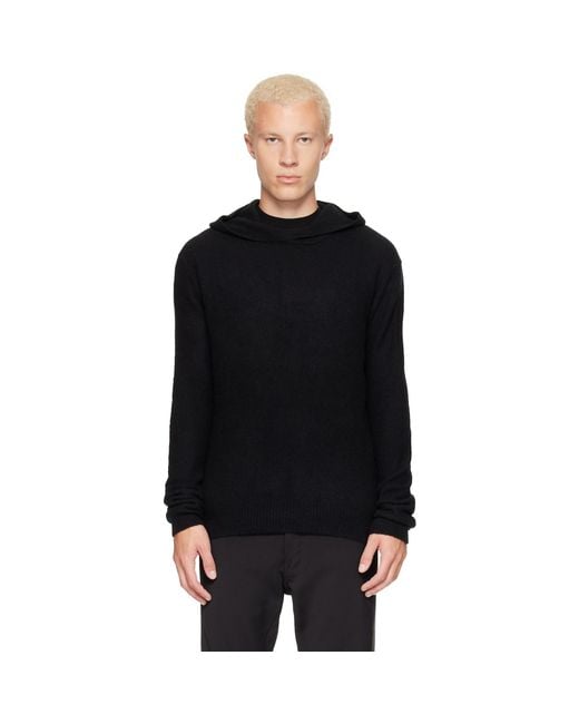 Rick Owens Black Tower Felt Cashmere Hoodie for men
