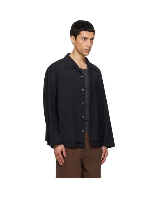 LE17SEPTEMBRE Black Double-Layered Open Collar Shirt for men
