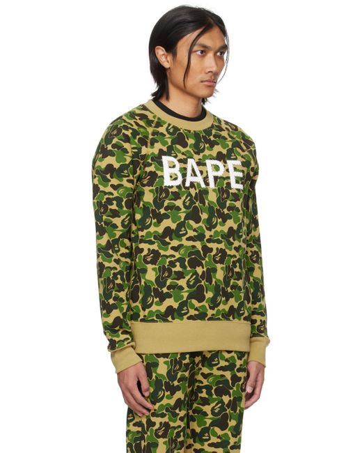 A Bathing Ape Green Khaki Abc Camo Crystal Stone Sweatshirt for men