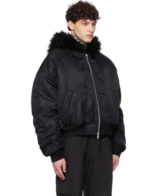 Juun.J Blue Faux Fur Ma-1 Reversible Bomber Jacket for men