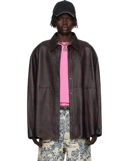 Acne Black Burgundy Relaxed Fit Leather Overshirt for men