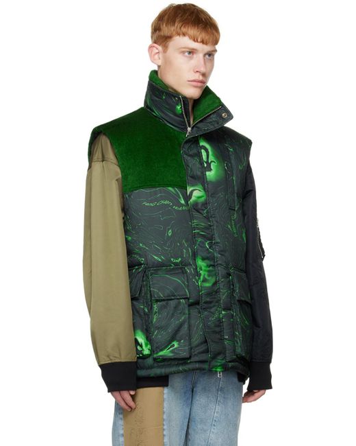 Feng Chen Wang Green Graphic Down Vest for men