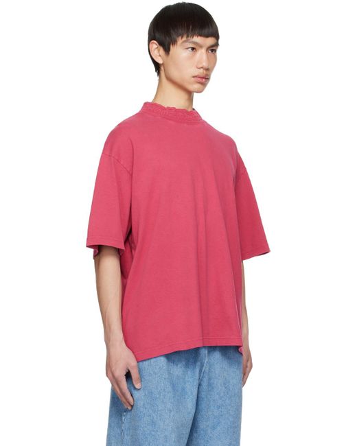 Acne Pink Red Embossed T-shirt for men