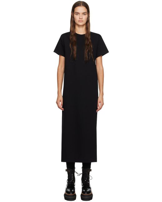 Sacai Black Embroidered Midi Dress