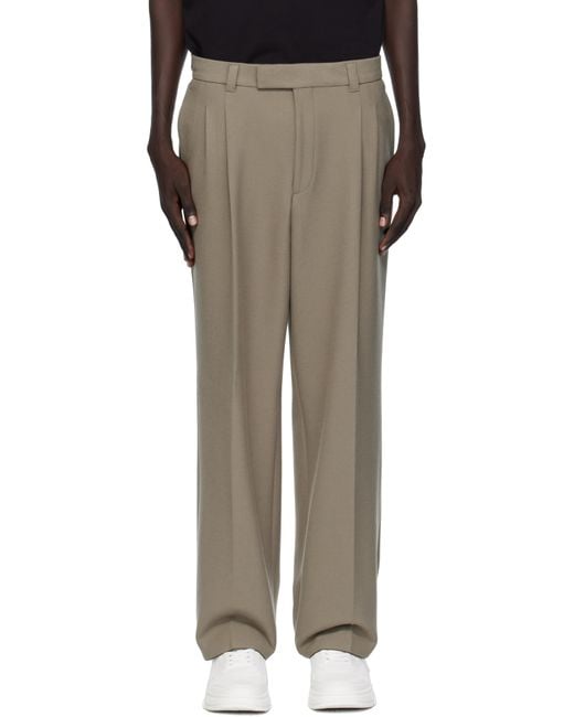 Boss Black Taupe Relaxed-Fit Double Pleat Trousers for men