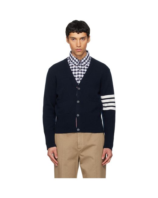 Thom Browne Blue Intarsia Horse Merino Wool 4-Bar Cardigan for men