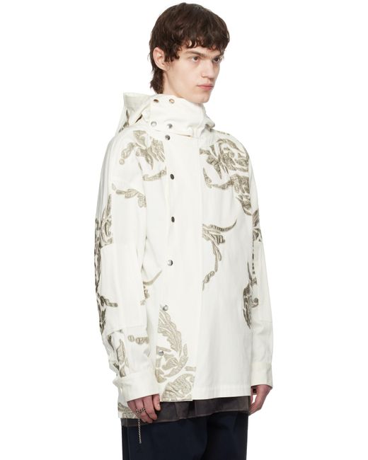 Dries Van Noten White Embroidered Patches Jacket for men