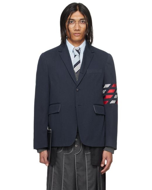 Thom Browne Blue Navy 4-bar Unconstructed Classic Blazer for men