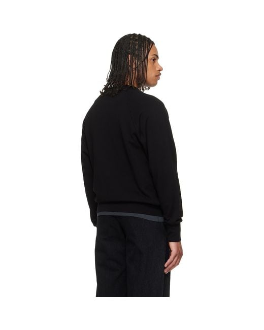 Les Tien Black French Terry Binded Neck Raglan Sweatshirt for men