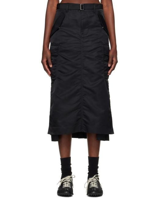 Sacai ブラック ナイロンツイル ミディアムスカート Black